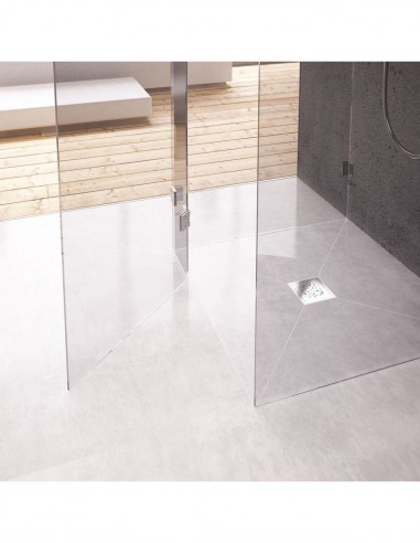 Voorbeeld van een afgewerkte natte cel met de hier beschikbare opvangbak - scherm parallel aan de muur (afvoer in het midden) Voorbeeld van een afgewerkte natte cel met de hier beschikbare opvangbak - scherm parallel aan de muur (afvoer in het midden)