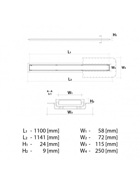 Technisch Schema: Douchegoot Wiper Elite PVD 1100 Mm Ponente Zwart