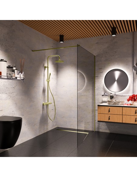 Badkamerinspiratie In Een Donker Colourenconcept Gecombineerd Met Warme Houten Elementen En Sanitair In Goud - Solid Cover...