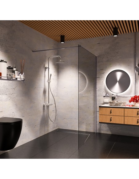 Badkamerinspiratie In Een Donker Kleurenconcept Gecombineerd Met Warme Houten Elementen En Sanitair In Zilver - Tiled Cove...