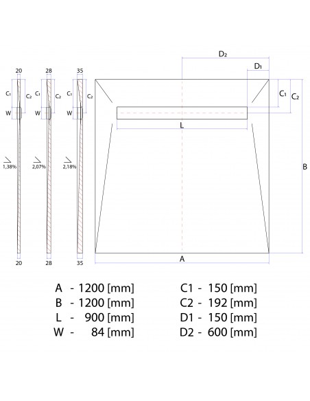 Technische Tekening: Resinbase Wiper 1200 X 1200 Mm MCR PVD Zonda Silver