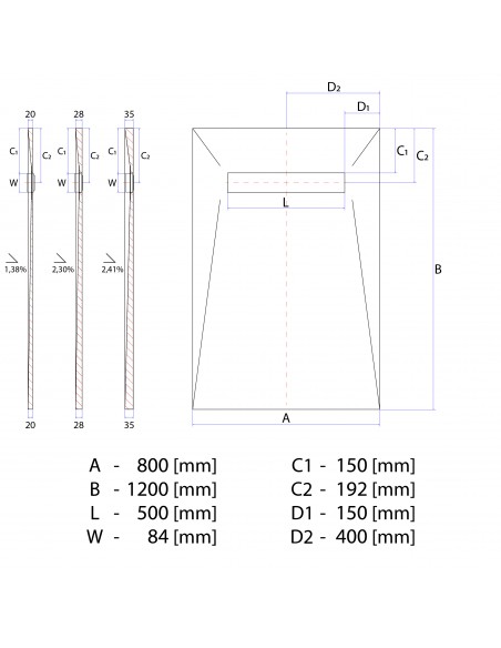 Technische Tekening: Resinbase Wiper 800 X 1200 Mm MCR PVD Reversible Silver