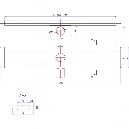 Technische Tekening Voor Lineaire Afvoer Wiper Premium Slim