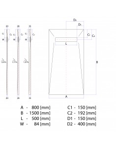 Technische tekening: Resinbase Wiper 800 x 1500 mm MCR PVD Zonda Black