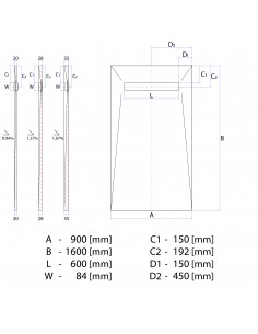 Technische tekening: Resinbase Wiper 900 x 1600 mm MCR PVD Mistral Brass