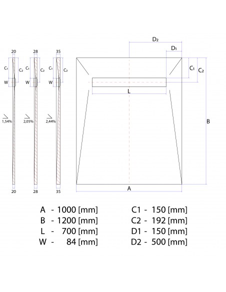 Technische Tekening: Resinbase Wiper 1000 X 1200 Mm MCR PVD Reversible Silver