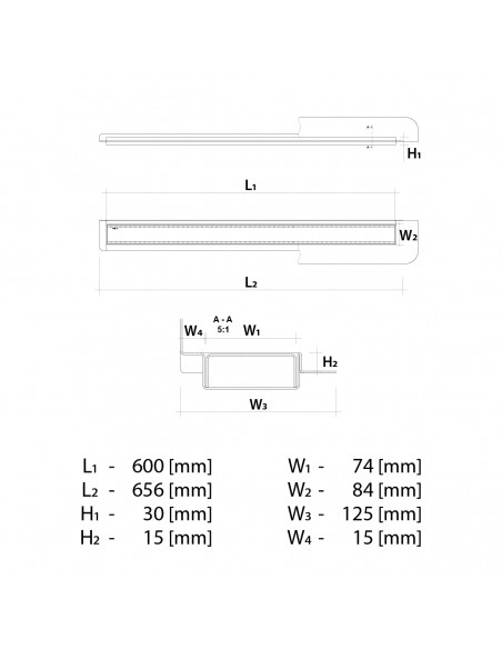 Technische Tekening: Lineaire Afvoer Wiper 600 Muuropstand Ponente