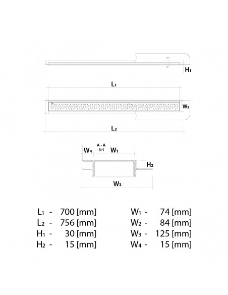 Technische Tekening: Lineaire Afvoer Wiper 700 Muuropstand Mistral