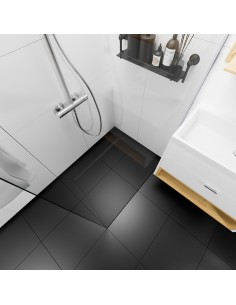 Voorbeeld: bovenaanzicht van een zwart-witte douche met INTENSI 316 afvoer