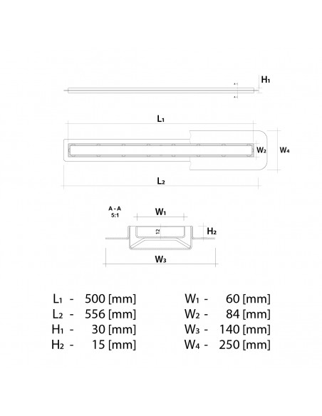 Technische Tekening: Duschrinne Wiper Premium 500 Mm Pure