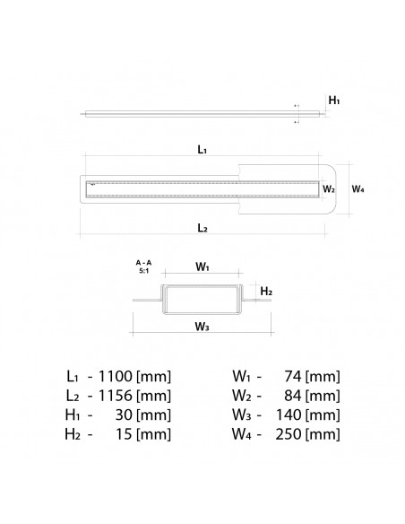 Technische Tekening: Duschrinne Wiper Premium 1100 Mm Ponente