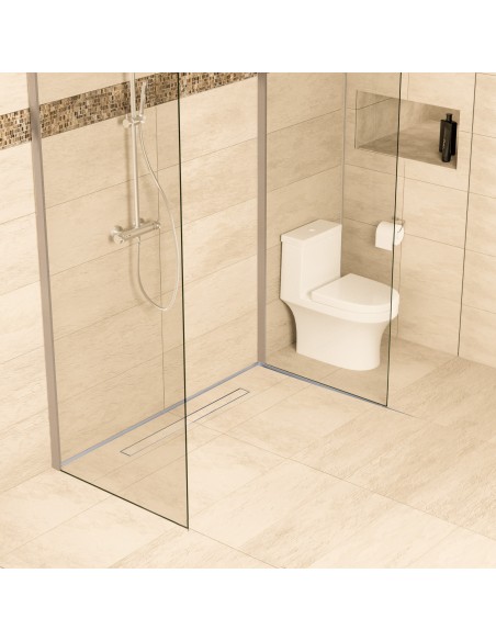 Open Douche Met Beige Tegels En Zilveren Betegelbare Afdekking